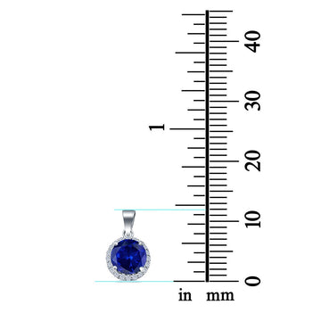 Solitaire Halo Pendant Micro Pave Round Simulated Blue Sapphire CZ 925 Sterling Silver